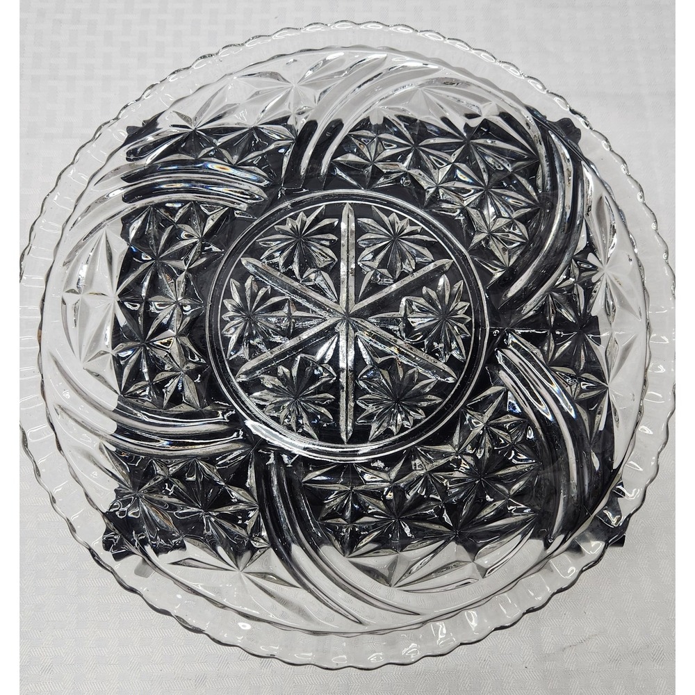 Anchor Hocking Stars & Bars  Glass Serving Tray Scalloped Edge Vintage‎